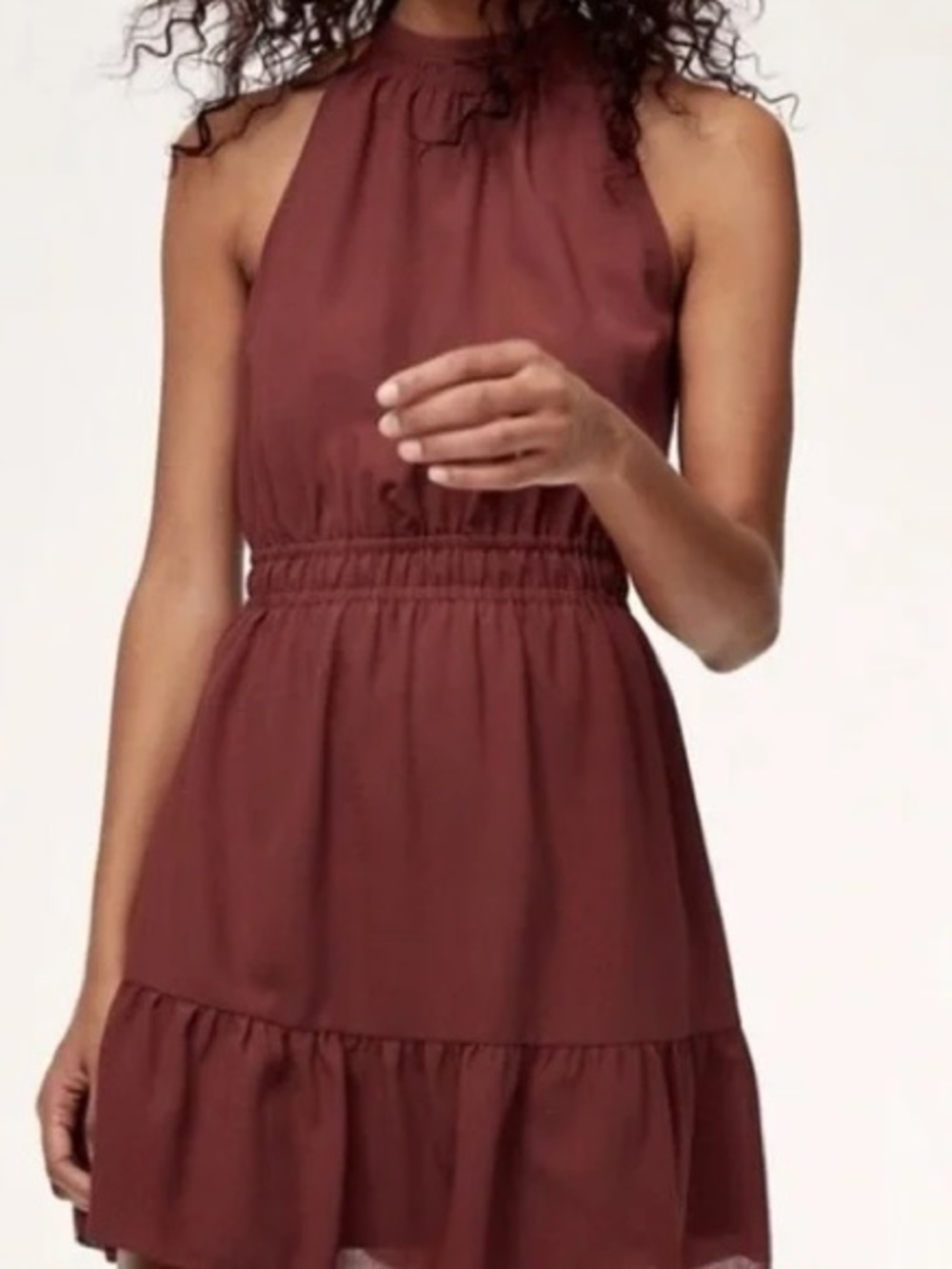 Aritzia Wilfred Effet Sleeveless High Neck Mini Dress in Apple Butter Medium